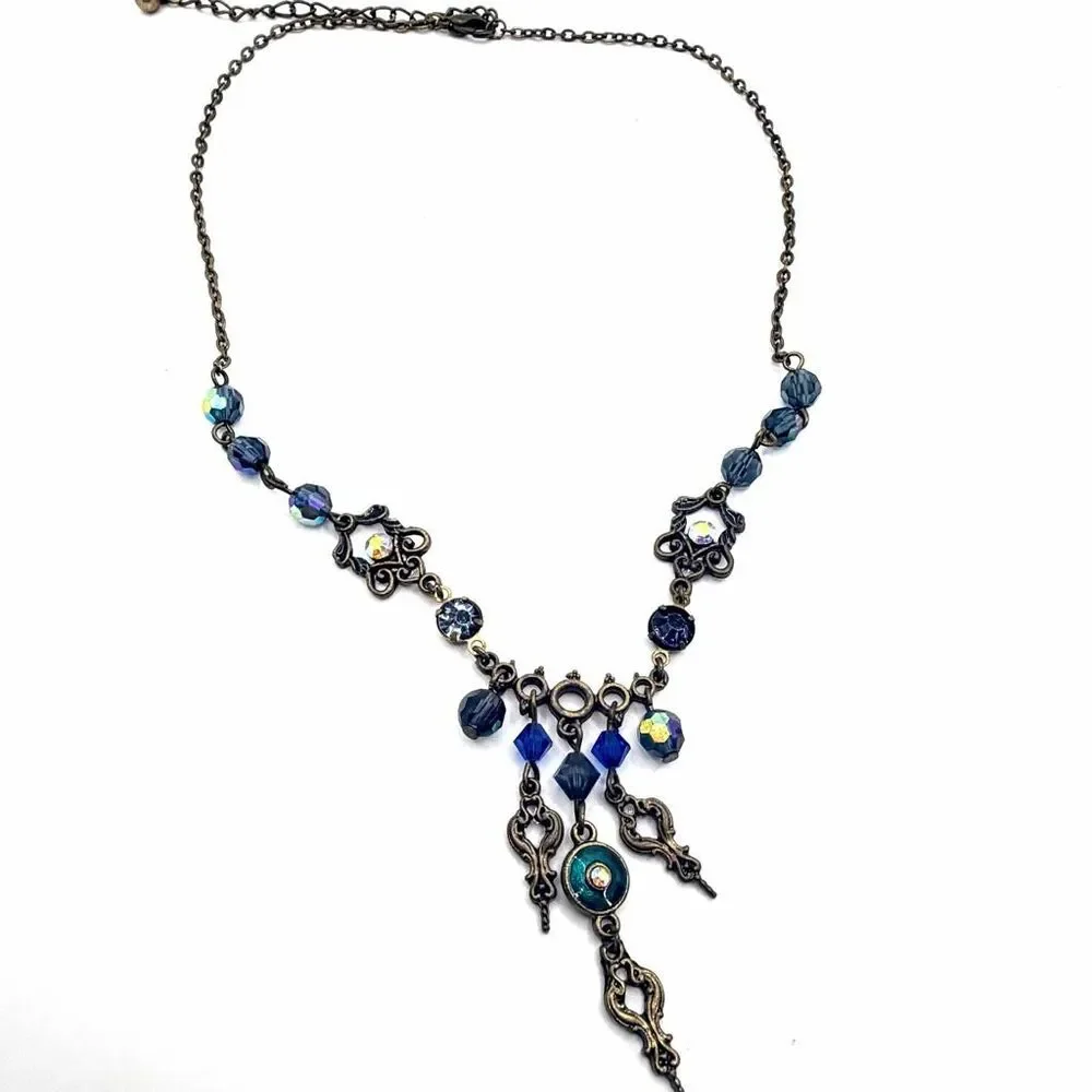 Gothic Blue Crystal Statement Necklace